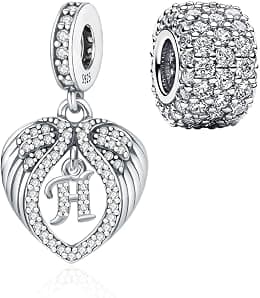 2 Pack 925 Sterling Silver Heart-Wings Letter A-Z Charms for Pandora Bracelets and Necklaces,With Pave-Set Cubic Zirconia Bead Charms,Jewelry Gift for Women - Best Deal Finder