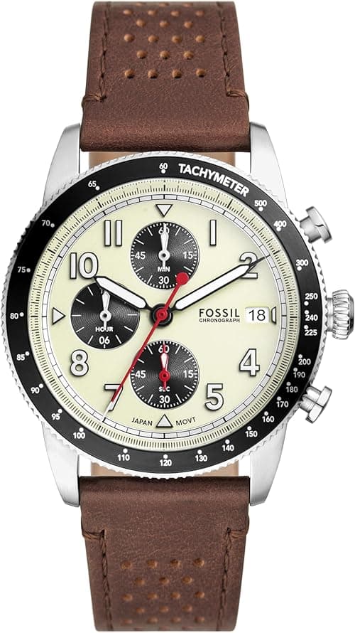 Fossil Men's Sport Tourer Quartz Stainless Steel Chronograph Watch, Color: Brown Leather (Model: FS6042) on Amazon.ae - Price Tracker