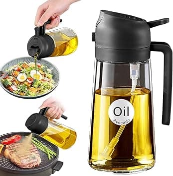 YARRAMATE Olive Oil Dispenser Bottle for Kitchen，2 in 1 Oil Sprayer for Cooking, 16oz/470ml Glass Oil Spray Bottle with Pourer, Food-grade Oil Mister for Air Fryer, Salad (02 Black) - Amazon.ae Price Tracker