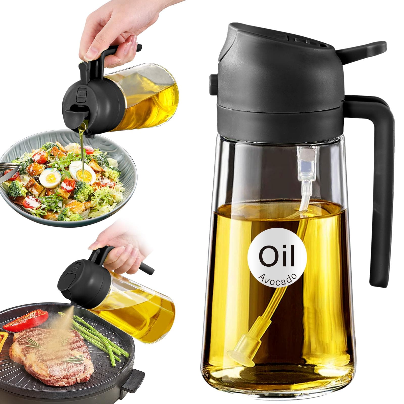 YARRAMATE Olive Oil Dispenser Bottle for Kitchen，2 in 1 Oil Sprayer for Cooking, 16oz/470ml Glass Oil Spray Bottle with Pourer, Food-grade Oil Mister for Air Fryer, Salad (02 Black) on Amazon.ae - Price Tracker