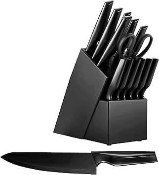 14-Piece Kitchen Knife Set with Block & Built-in Sharpener – High Carbon Stainless Steel Knives, Non-Stick Coated Blades, Ultra Sharp Chef Knife Set, Dishwasher Safe, Steak Knives, Black on Amazon.ae - Price Tracker