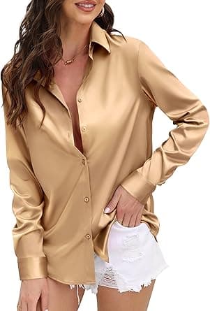 CUNLIN Women’s Soft Satin Shirts, Silk Leopard Button-Down, Long-Sleeved, Silky on Amazon.ae - Price Tracker