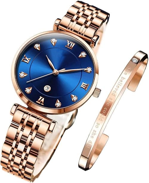 Excefore Watches for Women Rose Gold Fashion Elegant Dress Diamond Analog Quartz Ladies Watches Stainless Steel Date Waterproof Women's Watches on Amazon.ae - Price Tracker