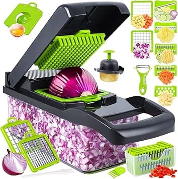 SNIFITAR Vegetable Chopper, Pro Onion Chopper, 14 in 1Multifunctional Food Chopper, Kitchen Vegetable Slicer Dicer Cutter,Veggie Chopper With 8 Blades,Carrot and Garlic Chopper With Container (Grey)… on Amazon.ae - Price Tracker
