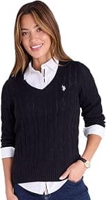U.S. Polo Assn. Women's Cable Sweater - Soft Knit, Embroidered Pony Logo, Ribbed Trims, Casual Cozy Pullover - Best Deal Finder