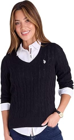 U.S. Polo Assn. Women's Cable Sweater - Soft Knit, Embroidered Pony Logo, Ribbed Trims, Casual Cozy Pullover - Best Deal Finder