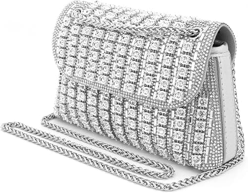 Joyzzz Rhinestone Clutch Purses for Women, Elegant Crystal Evening Bag with Silver Stones, Formal Party Handbag for Weddings and Special Occasions, Ladies Luxury Clutch Purse on Amazon.ae - Price Tracker