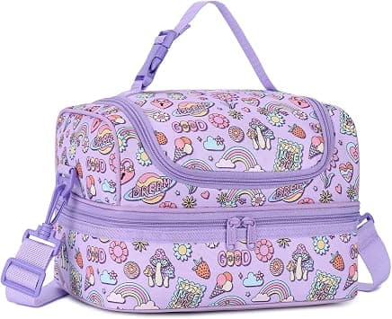 Lunch Box Bag Kids,VASCHY Insulated Separate Compartments Cooler Bags for Girls with Adjustable Shoulder Strap for School,Daycare,Kindergarten,Picnic Rainbow Purple on Amazon.ae - Price Tracker