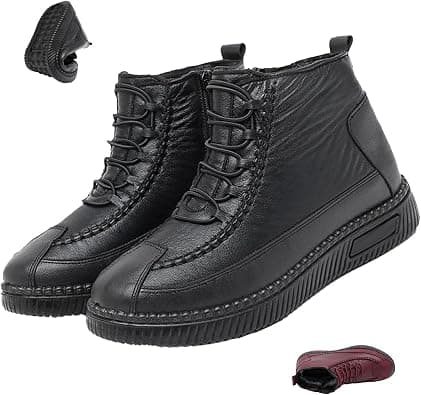 Women's Fleece Thickened Warm Cotton Shoes, Winter Waterproof Wide Leather Ankle Boot Slip on Short Snow Dress Boots on Amazon.ae - Price Tracker