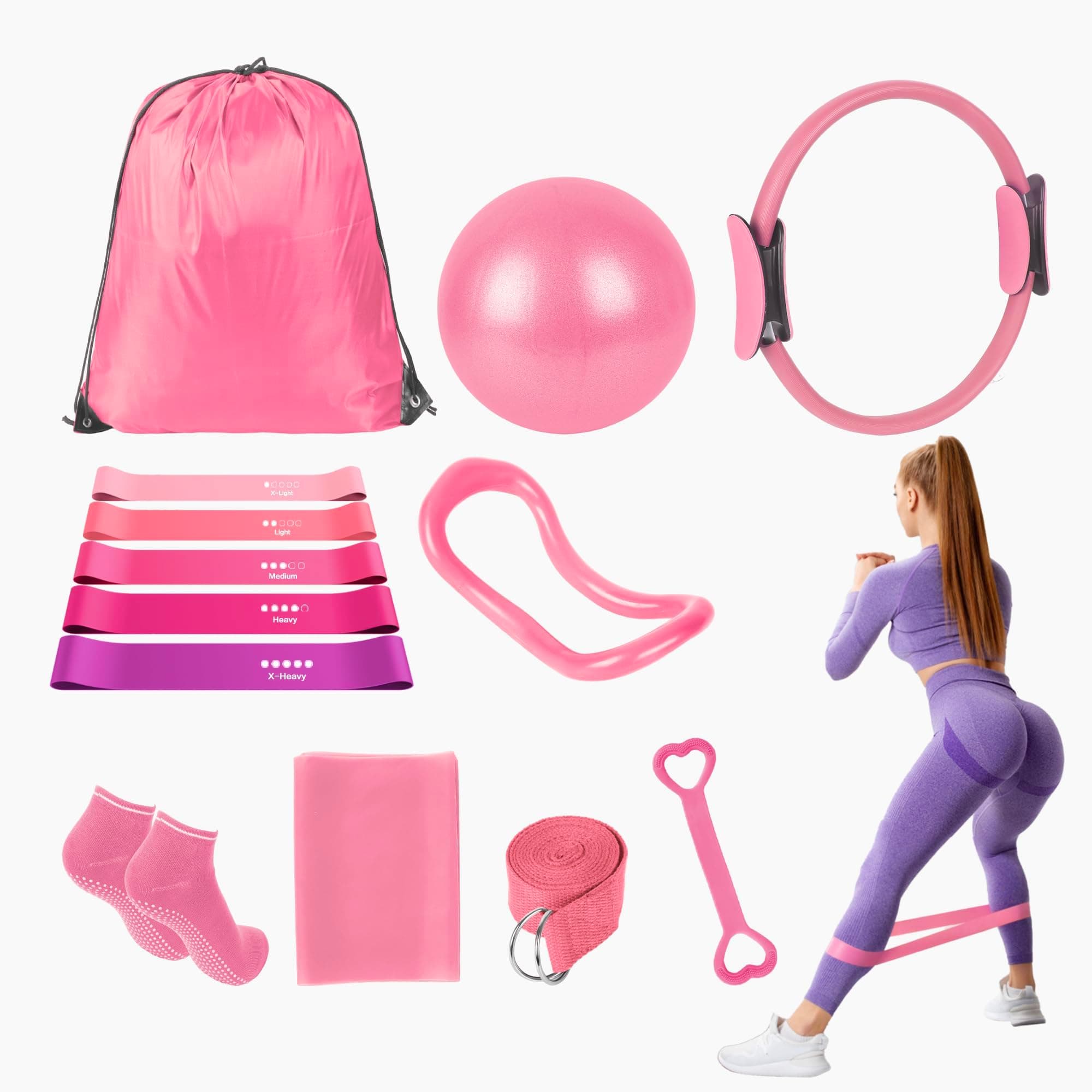 13 Pcs Pilates Essentials Kit for Women, Home Workout Equipment Set with 9.8” Ball, Magic Circle, Accessories, Perfect for Beginners to Toning & Fitness, Pink on Amazon.ae - Price Tracker