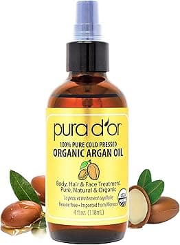 PURA D'OR Organic Moroccan Argan Oil (4oz / 118mL) USDA Certified 100% Pure Cold Pressed Virgin Premium Grade Moisturizer Treatment for Dry, Damaged Skin, Hair, Face, Body, Scalp (Packaging may vary) on Amazon.ae - Price Tracker