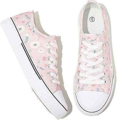 Adokoo Canvas Tennis Shoes for Women Low Top Casual White Black Sneakers for Women Lace Up Fashion Comfortable Walking Shoes على Amazon.ae - متتبع الأسعار