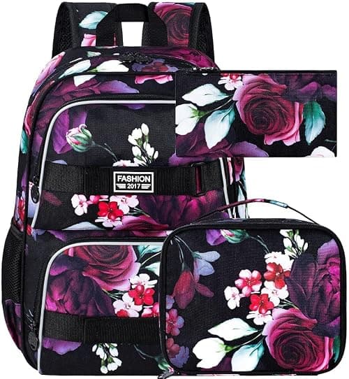 Laptop Backpack, 16 Inch School Bookbag and Lunch Bag Set, Water Resistant Backpacks for Teens Girls Women Students on Amazon.ae - Price Tracker