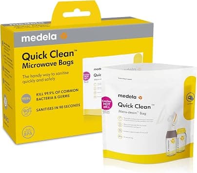 Medela Quick Clean Microwave Bags - Fast and convenient cleaning of breast pump parts or accessories, reusable, pack of 5 على Amazon.ae - متتبع الأسعار