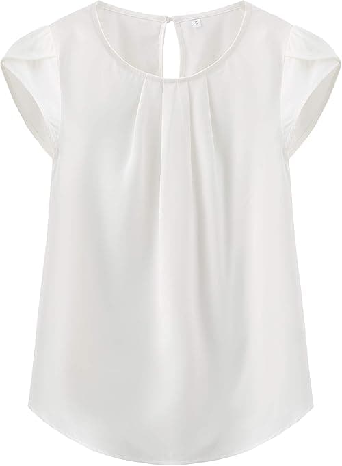 TASAMO Women's Casual Round Neck Basic Pleated Top Cap Sleeve Curved Keyhole Back Chiffon Blouse on Amazon.ae - Price Tracker