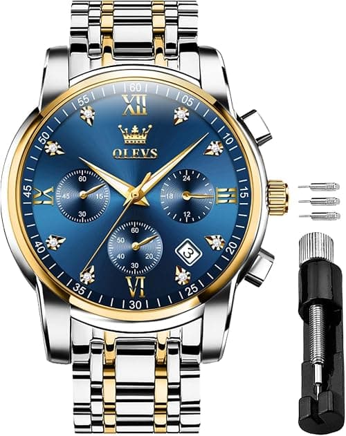OLEVS Men’s Watch Quality Analog Quartz Stainless Steel Waterproof Chronograph Luminous Business Casual Luxury Dress Big Face Wrist Watches على Amazon.ae - متتبع الأسعار