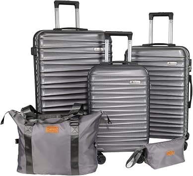 3-piece luggage set, luggage with wheels, rotating hardshell suitcase 5-piece set, Metallic Grey, Fashion on Amazon - Best Deal Finder