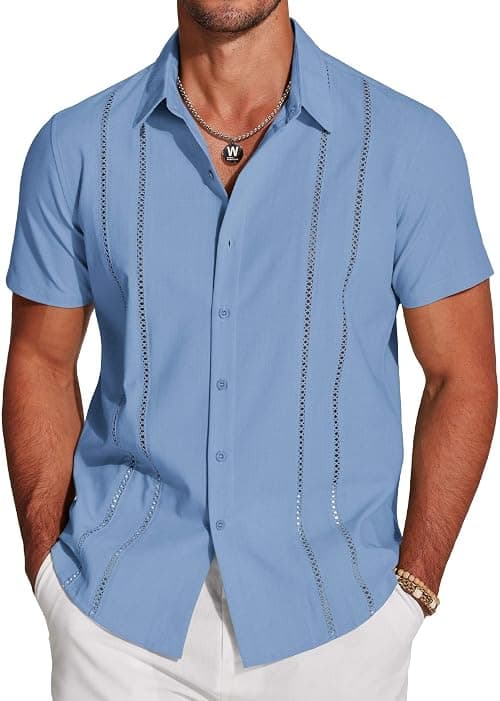 COOFANDY Men's Shirt Short Sleeve Button Down Shirts Casual Summer Beach Linen Shirts على Amazon.ae - متتبع الأسعار