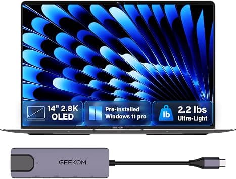 GEEKOM GeekBook X14 Pro Laptop, 2.2lbs Ultra Thin 14" 2.8K OLED Laptop Computer, Ultra 5 125H, 32GB LPDDR5x 7500MHz RAM 1TB SSD, Up to 16 Hour, 2X USB4, Fingerprint, Hub, Copilot, Windows 11 Pro على Amazon.ae - متتبع الأسعار