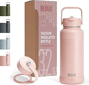 BEOLA 950ml Water Bottle 18/8 Stainless Steel 304 Double Wall Insulated Thermos Bottle with Straw Lid and wide mouth, 2 lids included, Hot Cold Liquids Sports Bottle, 32oz on Amazon.ae - Price Tracker