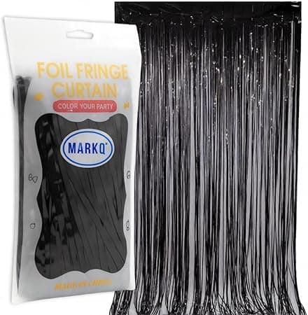 MARKQ Black Foil Fringe Curtain | 1 x 2-meter Metallic Tinsel Streamers Party Backdrop for Halloween, Baby Shower, Wedding, Eid, Graduation, Birthday Party Decorations [Pack of 1] on Amazon.ae - Price Tracker