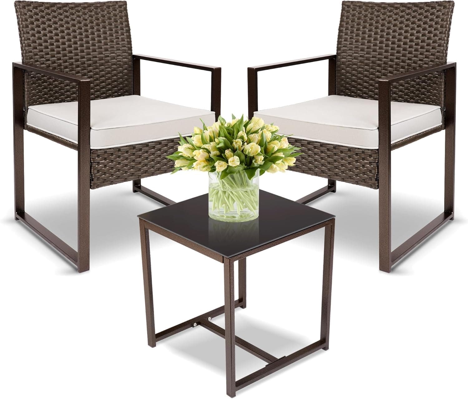 YIYAN Patio Furniture Set 3 Pieces Outdoor Rattan Chair Wicker Sofa Garden Conversation Bistro Sets with Coffee Table,Comfortable Washable Cushions (White) on Amazon.ae - Price Tracker