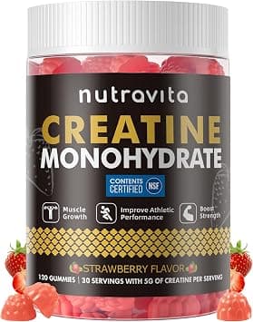 Nutravita Creatine Monohydrate Rubber for Men and Women: 5g Creatine Monohydrate per serving, Sugar Free, Vegan, Strawberry Flavour, 120 Piece on Amazon.ae - Price Tracker
