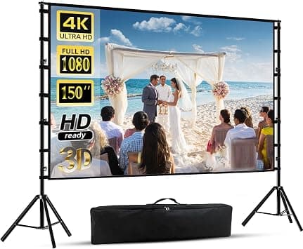150" Projector Outdoor Screen with Stand, Portable 16:9 4K HD Rear Front Movie Screen with Carry Bag for Theater Backyard Movie Night,Cinema School, Churches, Parties on Amazon.ae - Price Tracker