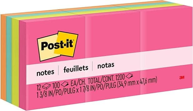 Post-it Notes Neon Colors 653AN 1.5 x 2 in (38 mm x 51 mm), 12 pads/pack | Assorted Colors | Sticky Notes | For Note Taking, To Do Lists and Reminders | Clean Removal | Recyclable | 100 sheets/pad - Amazon.ae Price Tracker