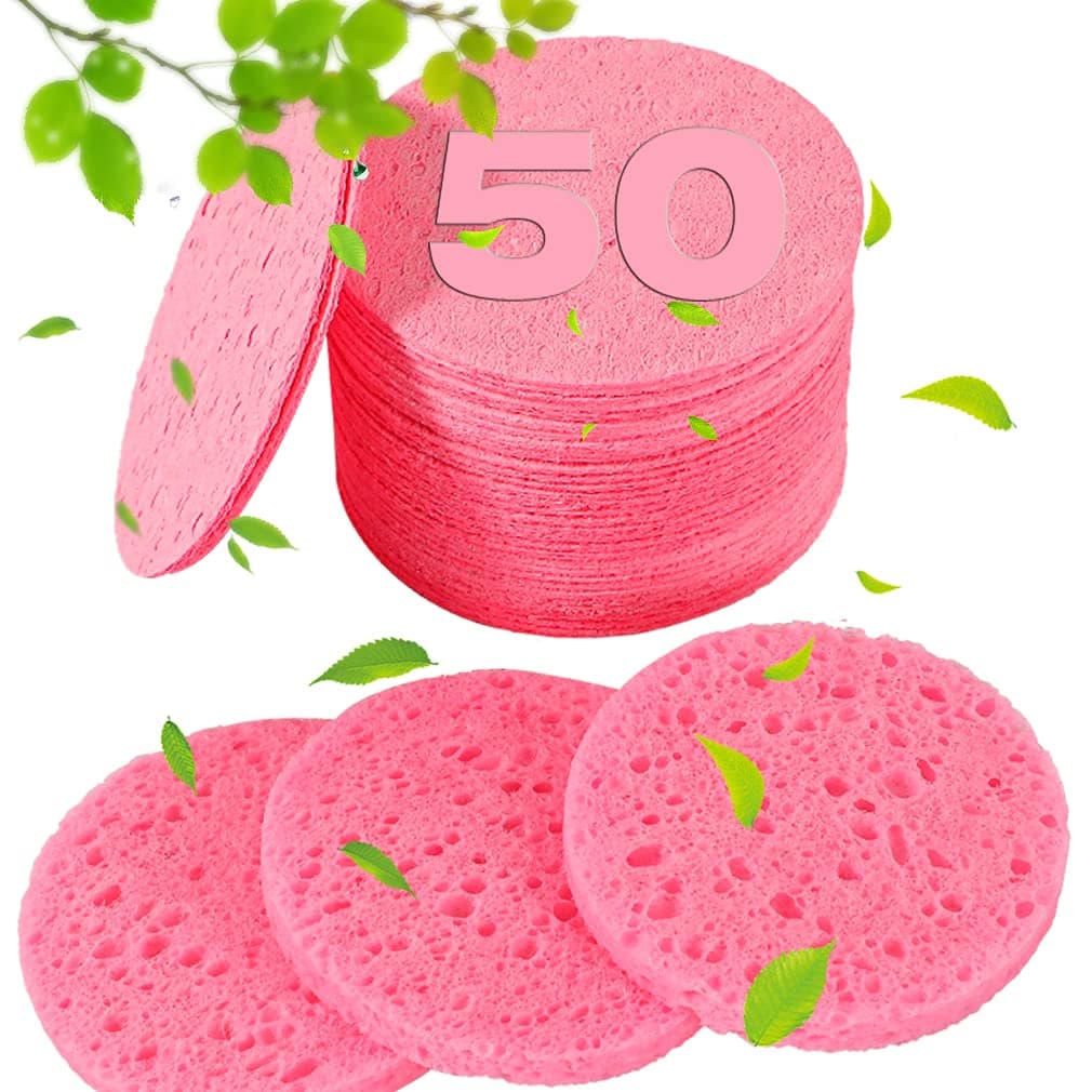 METUUTER 50-Count Compressed Facial Sponges for Estheticians- 100% Natural Cellulose Professional Cosmetic Spa Sponges for Face Cleansing, Massage, Pore Exfoliating, Mask, Makeup Removal (Pink) on Amazon.ae - Price Tracker
