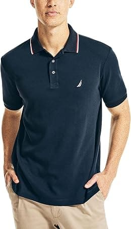 Nautica mens Classic Fit Short Sleeve Solid Tipped Collar Soft Polo Shirt Polo Shirt - Best Deal Finder