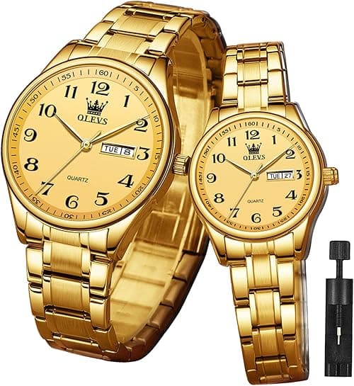 OLEVS Valentines Couple Pair Quartz Watches Luminous Calendar Date Window 3ATM Waterproof, Casual Stainless Steel His and Hers Wristwatch for Men Women Lovers Wedding Romantic Gifts Set of 2 on Amazon.ae - Price Tracker