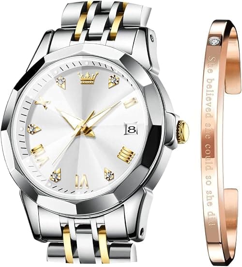 Excefore Watches for Women Dress Roman Numerals Diamonds Stainless Steel Waterproof Silver Designer Metal Date Expanding Bracelet Ladies Wrist Watch على Amazon.ae - متتبع الأسعار