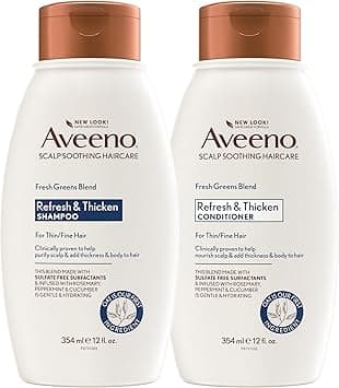 Aveeno Fresh Greens Shampoo + Conditioner with Rosemary, Peppermint & Cucumber to Thicken & Nourish, Clarifying & Volumizing Shampoo for Thin or Fine Hair, Paraben-Free, 12 Fl Oz, 2 Count (Pack of 1) on Amazon.ae - Price Tracker