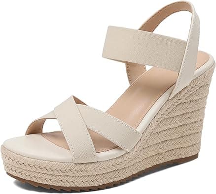 mikarka Women's Open Toe Espadrilles Wedge Sandal Slip On Elastic Ankle Strap Platform Sandals Dressy Comfortable Wedges Shoe on Amazon.ae - Price Tracker
