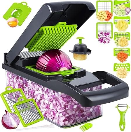 SKY-TOUCH Vegetable Chopper : Multifunctional All-in-One Food Slicer Dicer Cutter with Draining Basket Grater With Container Compact Kitchen Gadgets Sets for Cooking on Amazon.ae - Price Tracker