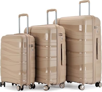Luggage 3 Piece Set Suitcase Spinner Hardshell Lightweight TSA Lock Carry on 4 Piece Luggage Sets with PP Material, Pink Colour, Luggage Sets Hardside With Spinner Wheels (GOLD, 3 PIECES SET) on Amazon.ae - Price Tracker