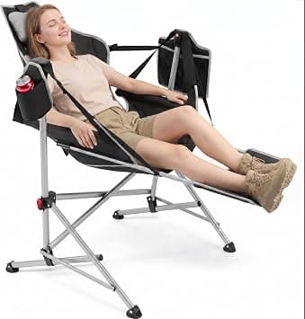 Hammock Camping Chair with Footrest, Oversized Swinging Folding Camp Chair for Adults, Adjustable Back & Seat, Heavy Duty Rocking Chair with Cup Holder & Pillow for Outdoor Patio Lawn RV, Black على Amazon.ae - متتبع الأسعار