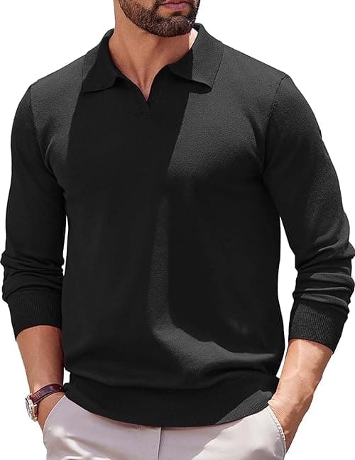 COOFANDY Long Sleeve Polo Shirts for Men Knit Polo Sweater Lightweight Ribbed Pullover Sweater on Amazon.ae - Price Tracker