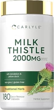 Carlyle Milk Thistle 2000mg | 180 Capsules | with Dandelion & Yellow Dock | Non-GMO, Gluten Free على Amazon.ae - متتبع الأسعار