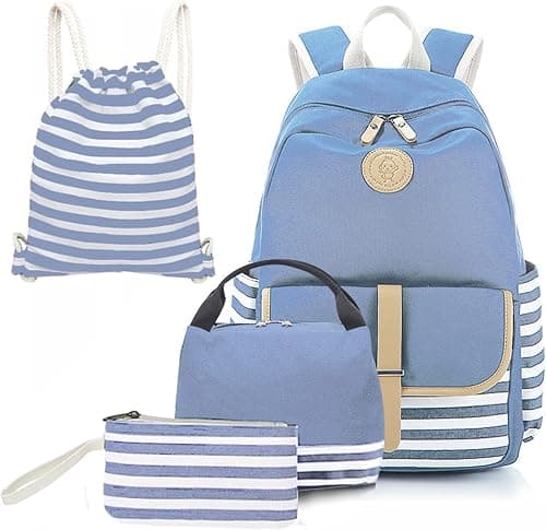 Joyfulife School Backpacks for Teen Girls Lightweight Canvas Backpack Student Bookbags with Lunch Bag 4 in 1 on Amazon.ae - Price Tracker