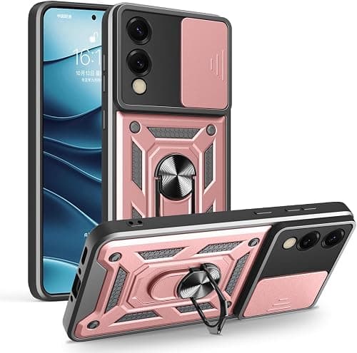 Sliding Camera Case for Xiaomi POCO F8 Ultra 5G,360°Ring Holder Kickstand Magnetic Car Mount PC TPU Heavy Duty Shockproof Rugged Armor Protective Phone Cover-RoseGold على Amazon.ae - متتبع الأسعار