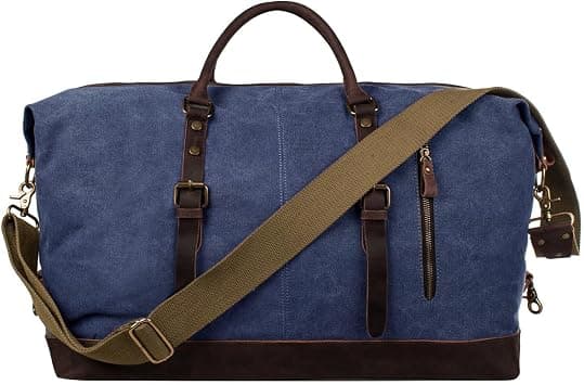 S-ZONE Oversized Canvas Genuine Leather Trim Travel Tote Duffel Sport Duffle Overnight Weekender Shoulder Bag Carry on على Amazon.ae - متتبع الأسعار