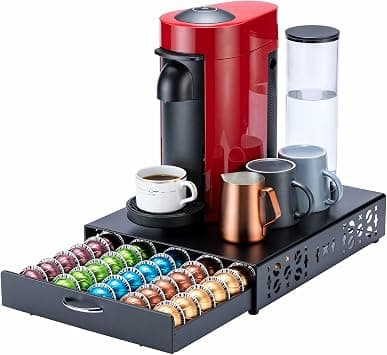Flagship For Nespresso Pod Holder Vertuo Capsule Storage Organizer Coffee Bar Design And Machine Stand Black Metal(50 Pods Capacity) on Amazon.ae - Price Tracker