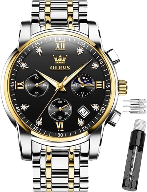 OLEVS Watch for Men Diamond Business Dress Analog Quartz Stainless Steel Waterproof Luminous Date Two Tone Luxury Casual Wrist Watch on Amazon.ae - Price Tracker