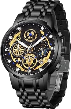 Luxury Men's Chronograph Moon Phase Watch, Multifunction Quartz Wristwatch with Sapphire Crystal, Luminous Display, and Waterproof Stainless Steel Strap على Amazon.ae - متتبع الأسعار
