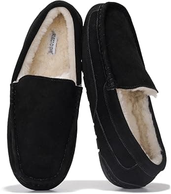 Project Cloud Mens 100% Genuine Leather Non Slip House Slippers (Oswin), Black Suede, 8.5 | Memory Foam Insole Lightweight Shoes for Men Indoor Outdoor Footwear Comfortable Casual Everyday Travel Easy Wear All Day on Amazon.ae - Price Tracker