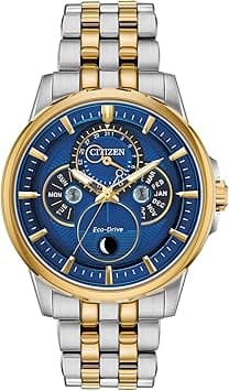 Citizen Men's Calendrier Eco-Drive Watch, Stainless Steel, Two-Tone Bracelet, Blue Dial on Amazon.ae - Price Tracker