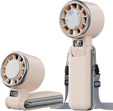 SHEWIND Portable Handheld Fan with Ice Cooling - 5 Gear High Speed Personal Turbo Fan Rechargeable, Up to 11 Hrs, Mini Hand Fans for Travel Essentials, Beach Vacation, Gifts for Women, Men (Cream) on Amazon.ae - Price Tracker