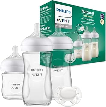 Philips Avent Glass Baby Bottle Newborn Gift Set - 3 Baby Milk Bottles, Ultra-Soft Pacifier for Babies Aged 0-6 Months+ (Model SCD878/11) on Amazon - Best Deal Finder